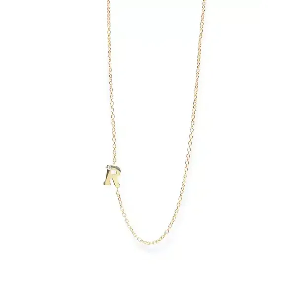 14K Gold Love Letter Single Diamond Necklace, R