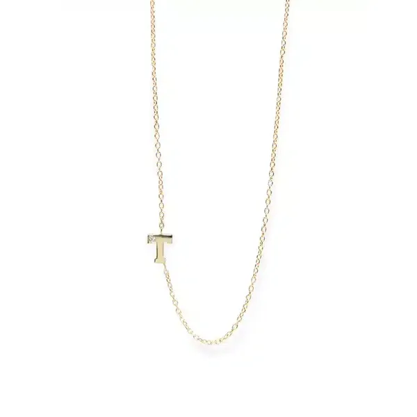 14K Gold Love Letter Single Diamond Necklace, T
