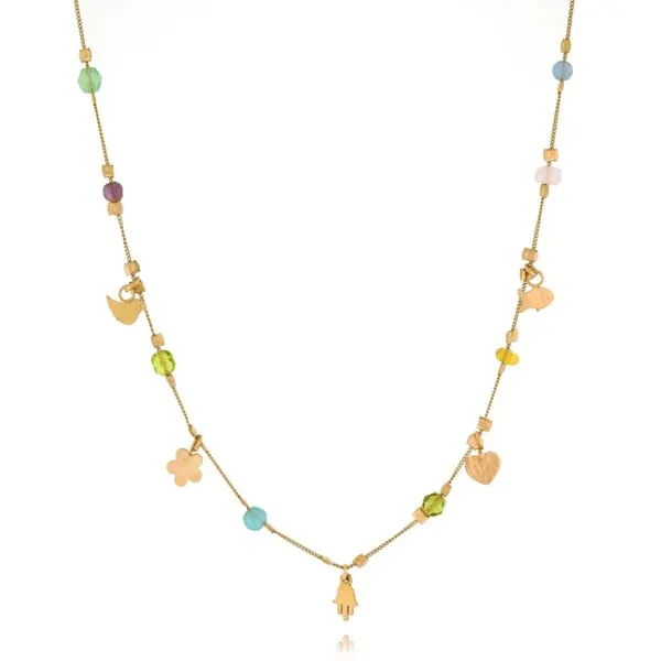 Dove, Heart, Hamsa and Fish Charm Necklace