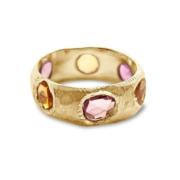 18 Karat Ring with Five Geometric Cut Sapphires