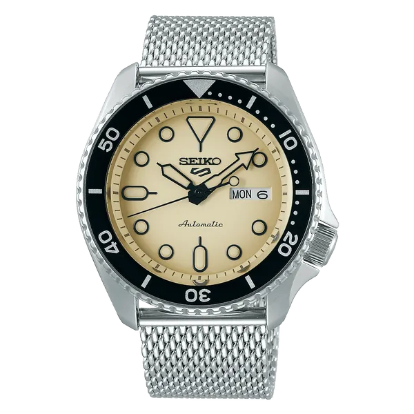 Seiko 5 Sports Creme Dial Black Bezel