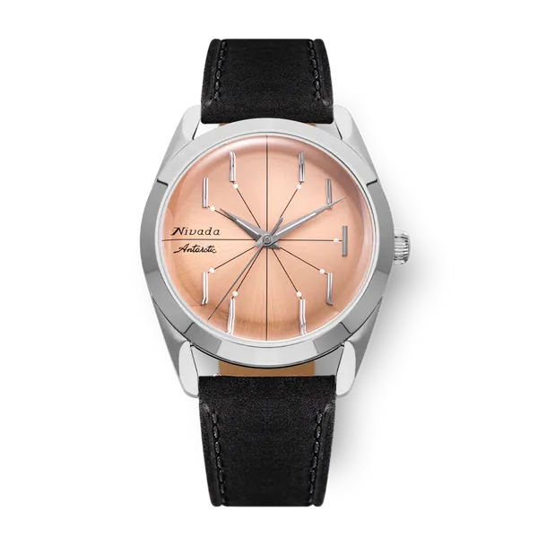 Nivada Grenchen Antarctic Spider, Black Leather White Stitching, Salmon No Date