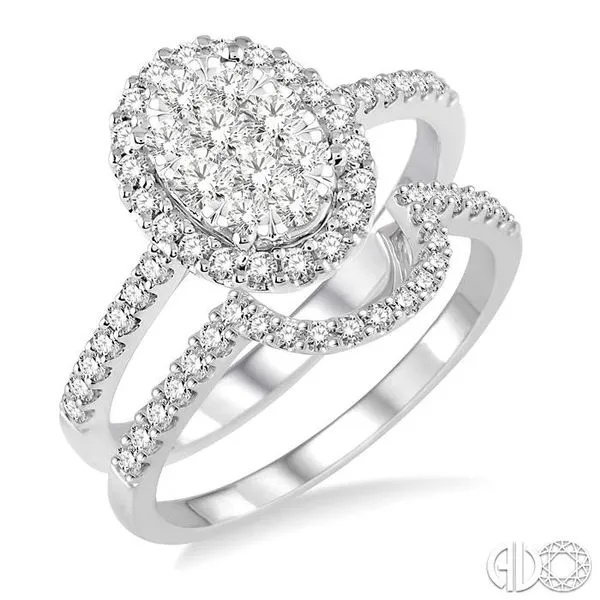 1 Ctw Oval Shape Diamond Lovebright Wedding Set with 3/4 Ctw Engagement Ring and 1/4 Ctw Wedding Band in 14K White Gold Becker's Jewelers Burlington, IA