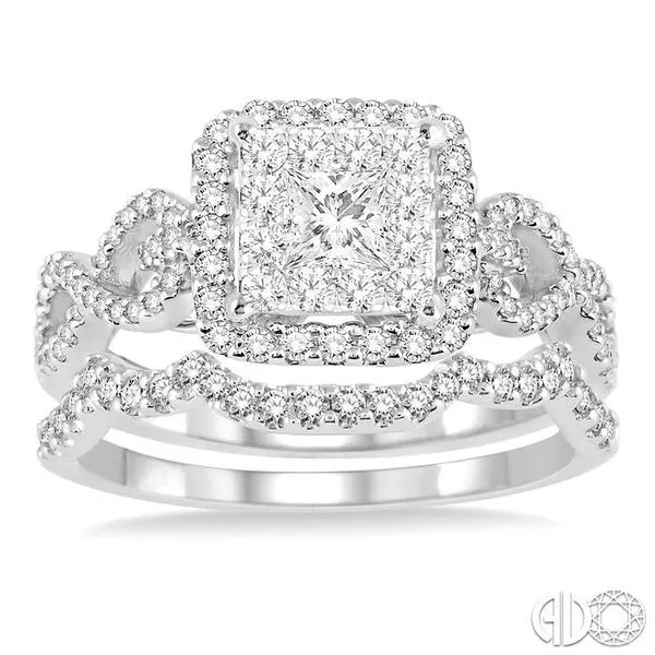 7/8 Ctw Diamond Lovebright Square Shape Wedding Set with 3/4 Ctw Engagement Ring and 1/5 Ctw Wedding Band in 14K White Gold Image 2 Becker's Jewelers Burlington, IA