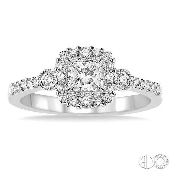 1/2 Ctw Diamond Engagement Ring with 1/5 Ct Princess Cut Center Stone in 14K White Gold Image 2 Becker's Jewelers Burlington, IA