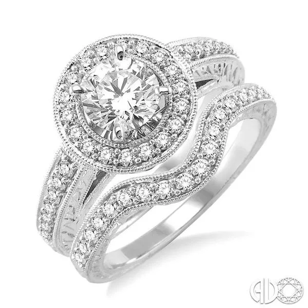 1 1/4 Ctw Diamond Wedding Set with 1 Ctw Round Cut Engagement Ring and 1/4 Ctw Wedding Band in 14K White Gold Becker's Jewelers Burlington, IA