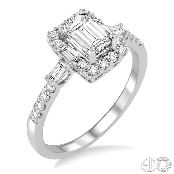 1 1/10 Ctw Diamond Engagement Ring with 5/8 Ct Emerald Cut Center Stone in 14K White Gold Becker's Jewelers Burlington, IA