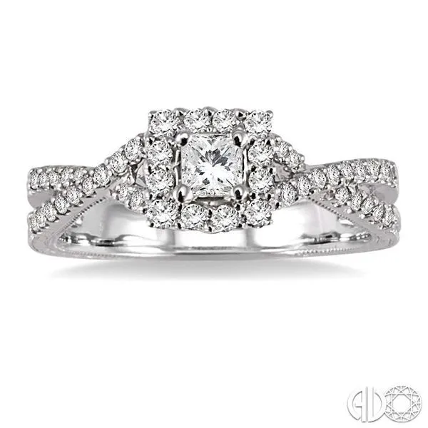5/8 Ctw Diamond Engagement Ring with 1/5 Ct Princess Cut Center Stone in 14K White Gold Image 2 Becker's Jewelers Burlington, IA