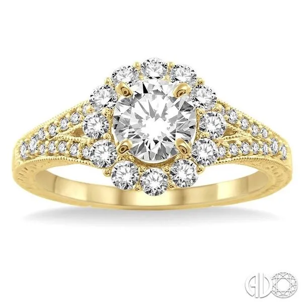 1 Ctw Diamond Flower Engagement Ring with 1/2 Ct Round Cut Center Stone in 14K Yellow Gold Image 2 Becker's Jewelers Burlington, IA