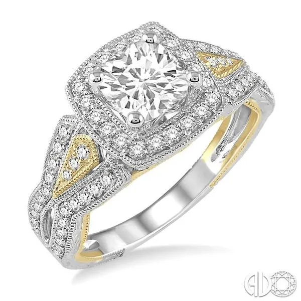 1/2 Ctw Round diamond Square Halo Semi-Mount Engagement Ring in 14K White and Yellow Gold Becker's Jewelers Burlington, IA
