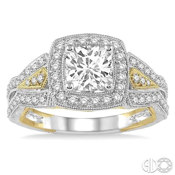 1/2 Ctw Round diamond Square Halo Semi-Mount Engagement Ring in 14K White and Yellow Gold Image 2 Becker's Jewelers Burlington, IA