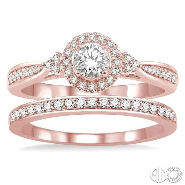 1/2 Ctw Diamond Wedding Set With 3/8 ct Round Center Engagement Ring and 1/10 ct Wedding Band in 14K Rose Gold Image 2 Becker's Jewelers Burlington, IA
