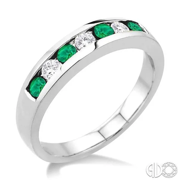 1/5 Ctw Channel Set Round Cut Diamond and 2.5 MM Round Cut Emerald Band in 14K White Gold Becker's Jewelers Burlington, IA