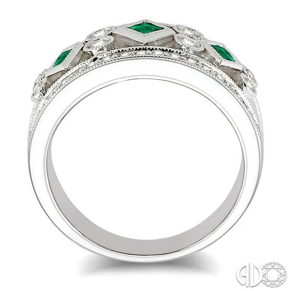 3/8 Ctw Round Cut Diamond and 2.2mm & 2.4mm Princess Cut Emerald Fashion Band in 14K White Gold Image 3 Becker's Jewelers Burlington, IA