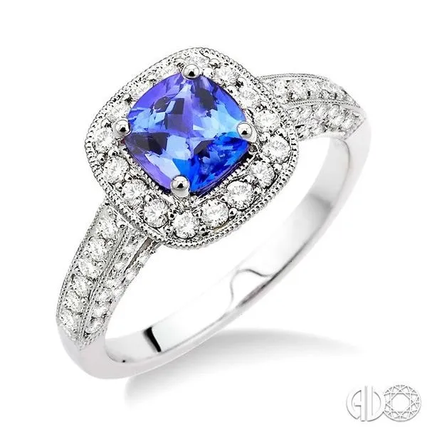 6x6mm Cushion Cut Tanzanite and 7/8 Ctw Round Cut Diamond Ring in 14K White Gold Becker's Jewelers Burlington, IA