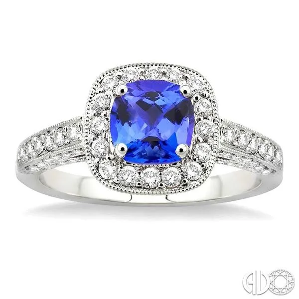 6x6mm Cushion Cut Tanzanite and 7/8 Ctw Round Cut Diamond Ring in 14K White Gold Image 2 Becker's Jewelers Burlington, IA