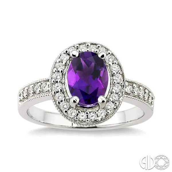 8x6mm Oval Cut Amethyst and 1/3 Ctw Round Cut Diamond Ring in 14K White Gold Image 2 Becker's Jewelers Burlington, IA