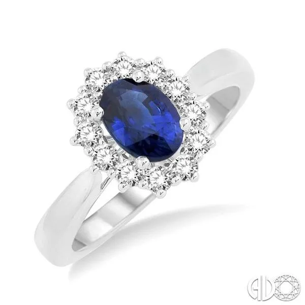 7X5mm Oval Shape Sapphire and 1/3 Ctw Round Cut Diamond Ring in 14K White Gold Becker's Jewelers Burlington, IA