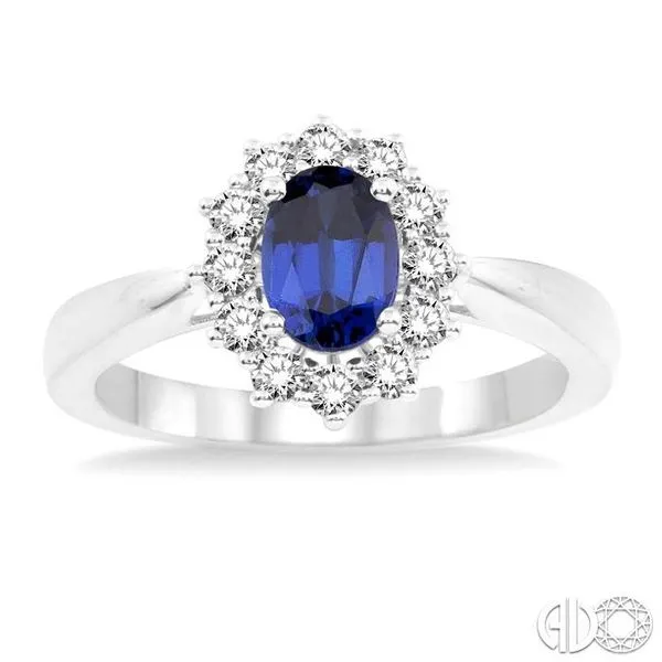 7X5mm Oval Shape Sapphire and 1/3 Ctw Round Cut Diamond Ring in 14K White Gold Image 2 Becker's Jewelers Burlington, IA