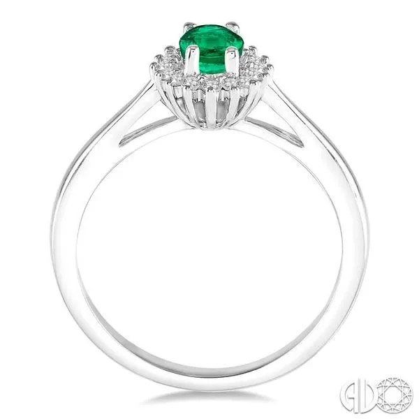 6X4MM Oval Cut Emerald Center and 1/8 Ctw Round Cut Diamond Halo Precious Stone Ring in 10K White Gold Image 3 Becker's Jewelers Burlington, IA