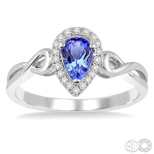 6x4 MM Pear Shape Tanzanite and 1/10 Ctw Round Cut Diamond Ring in 14K White Gold Image 2 Becker's Jewelers Burlington, IA
