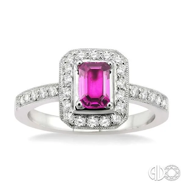 6x4MM Octagon Cut Pink Sapphire and 1/3 Ctw Round Cut Diamond Ring in 18K White Gold Image 2 Becker's Jewelers Burlington, IA