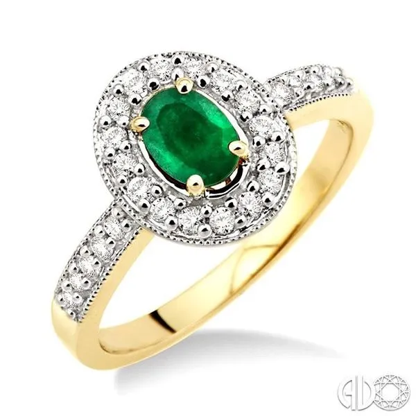 6x4mm Oval Cut Emerald and 1/4 Ctw Round Cut Diamond Ring in 14K Yellow Gold Becker's Jewelers Burlington, IA