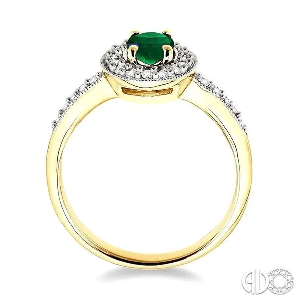 6x4mm Oval Cut Emerald and 1/4 Ctw Round Cut Diamond Ring in 14K Yellow Gold Image 3 Becker's Jewelers Burlington, IA