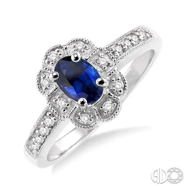 6x4mm Oval Cut Sapphire and 1/6 Ctw Single Cut Diamond Ring in 10K White Gold Becker's Jewelers Burlington, IA