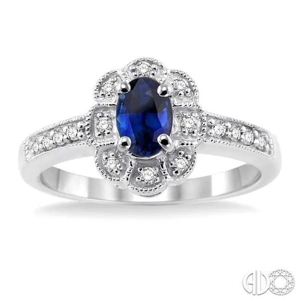 6x4mm Oval Cut Sapphire and 1/6 Ctw Single Cut Diamond Ring in 10K White Gold Image 2 Becker's Jewelers Burlington, IA