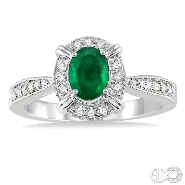 6x4 MM Oval Shape Emerald and 1/6 Ctw Single Cut Diamond Ring in 10K White Gold Image 2 Becker's Jewelers Burlington, IA