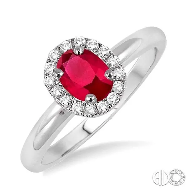 6x4 MM Oval Shape Ruby and 1/6 Ctw Round Cut Diamond Ring in 14K White Gold Becker's Jewelers Burlington, IA