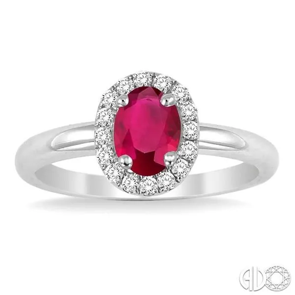 6x4 MM Oval Shape Ruby and 1/6 Ctw Round Cut Diamond Ring in 14K White Gold Image 2 Becker's Jewelers Burlington, IA