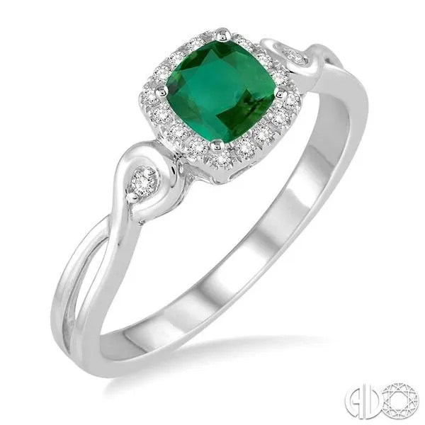 4x4 MM Cushion Cut Emerald and 1/10 Ctw Round Cut Diamond Ring in 10K White Gold Becker's Jewelers Burlington, IA