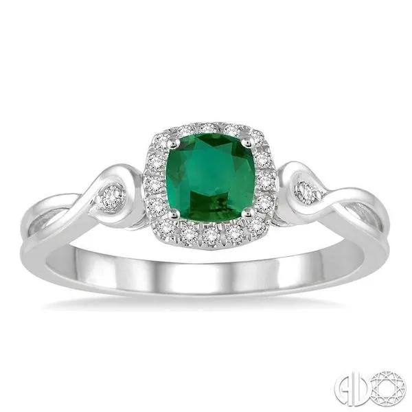 4x4 MM Cushion Cut Emerald and 1/10 Ctw Round Cut Diamond Ring in 10K White Gold Image 2 Becker's Jewelers Burlington, IA