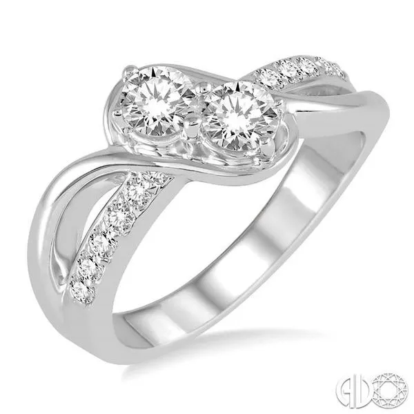 3/4 Ctw Cross Over Embraced Center Round Cut Diamond 2Stone Ring in 14K White Gold Becker's Jewelers Burlington, IA