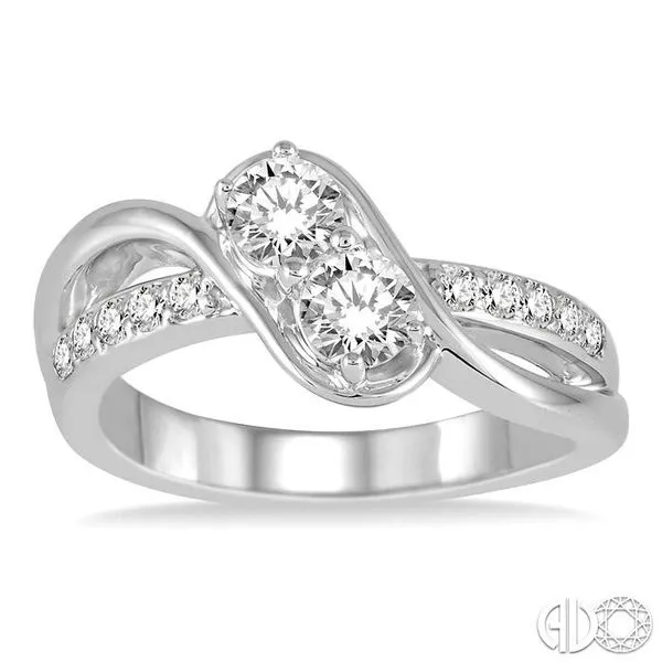 3/4 Ctw Cross Over Embraced Center Round Cut Diamond 2Stone Ring in 14K White Gold Image 2 Becker's Jewelers Burlington, IA