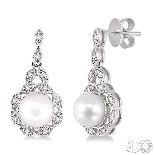 6x6mm Cultured Pearl and 1/8 Ctw Single Cut Diamond Earrings in 14K White Gold Becker's Jewelers Burlington, IA