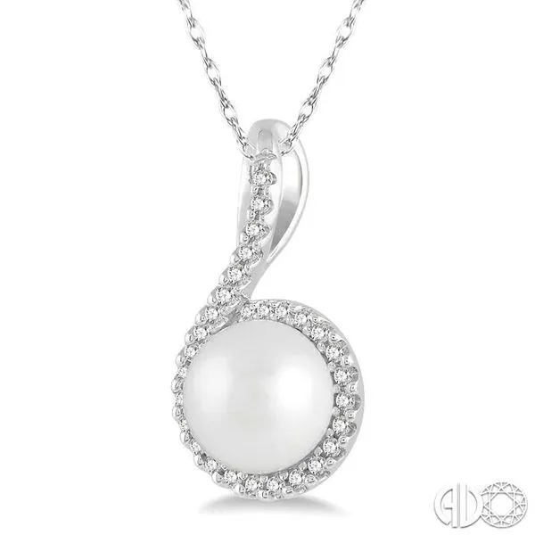 1/10 Ctw Round 7x7mm Pearl Center Round Cut Diamond Pendant in 10K White Gold Image 2 Becker's Jewelers Burlington, IA