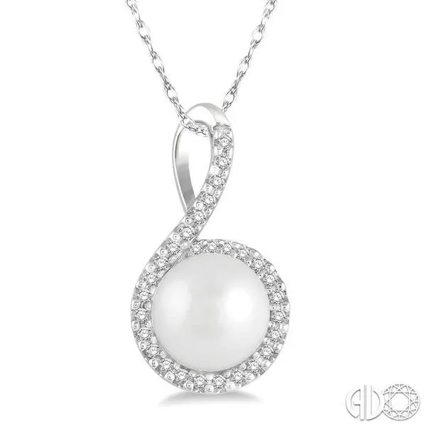 1/10 Ctw Round 7x7mm Pearl Center Round Cut Diamond Pendant in 10K White Gold Becker's Jewelers Burlington, IA