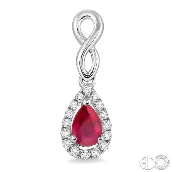 5x3 MM Pear Shape Ruby and 1/6 Ctw Round Cut Diamond Earrings in 10K White Gold Image 2 Becker's Jewelers Burlington, IA