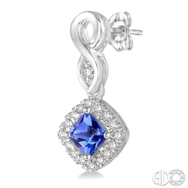 4x4 MM Cushion Cut Tanzanite and 1/5 Ctw Round Cut Diamond Earrings in 14K White Gold Image 3 Becker's Jewelers Burlington, IA