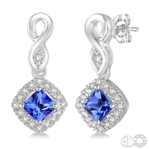 4x4 MM Cushion Cut Tanzanite and 1/5 Ctw Round Cut Diamond Earrings in 14K White Gold Becker's Jewelers Burlington, IA