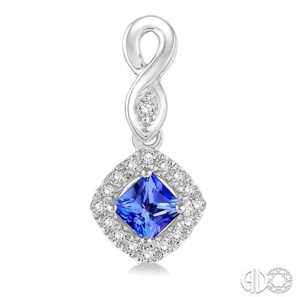 4x4 MM Cushion Cut Tanzanite and 1/5 Ctw Round Cut Diamond Earrings in 14K White Gold Image 2 Becker's Jewelers Burlington, IA