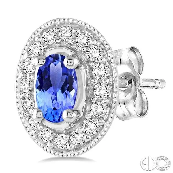5x3MM Oval Cut Tanzanite and 1/4 Ctw Round Cut Diamond Earrings in 14K White Gold Image 3 Becker's Jewelers Burlington, IA