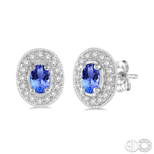 5x3MM Oval Cut Tanzanite and 1/4 Ctw Round Cut Diamond Earrings in 14K White Gold Becker's Jewelers Burlington, IA