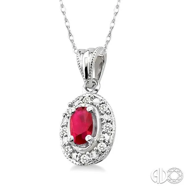 5x3mm Oval Shape Ruby and 1/20 Ctw Single Cut Diamond Pendant in 14K White Gold with Chain Image 2 Becker's Jewelers Burlington, IA