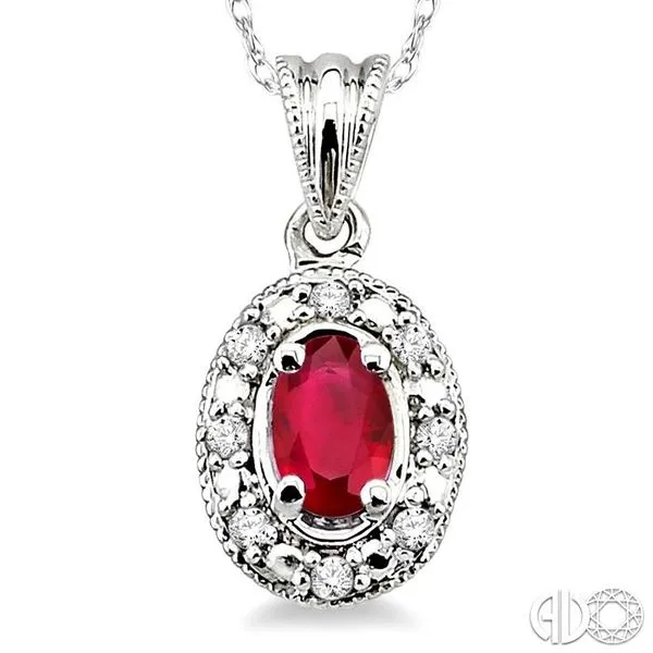 5x3mm Oval Shape Ruby and 1/20 Ctw Single Cut Diamond Pendant in 14K White Gold with Chain Image 3 Becker's Jewelers Burlington, IA