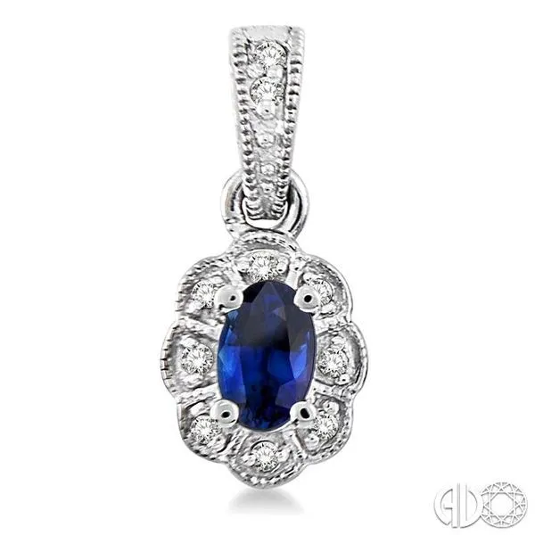 5x3mm Oval Cut Sapphire and 1/10 Ctw Single Cut Diamond Earrings in 14K White Gold Image 2 Becker's Jewelers Burlington, IA