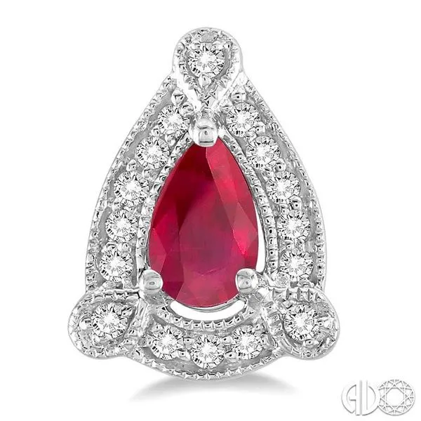 5x3 mm Pear Shape Ruby and 1/6 Ctw Round Cut Diamond Earrings in 14K White Gold Image 2 Becker's Jewelers Burlington, IA